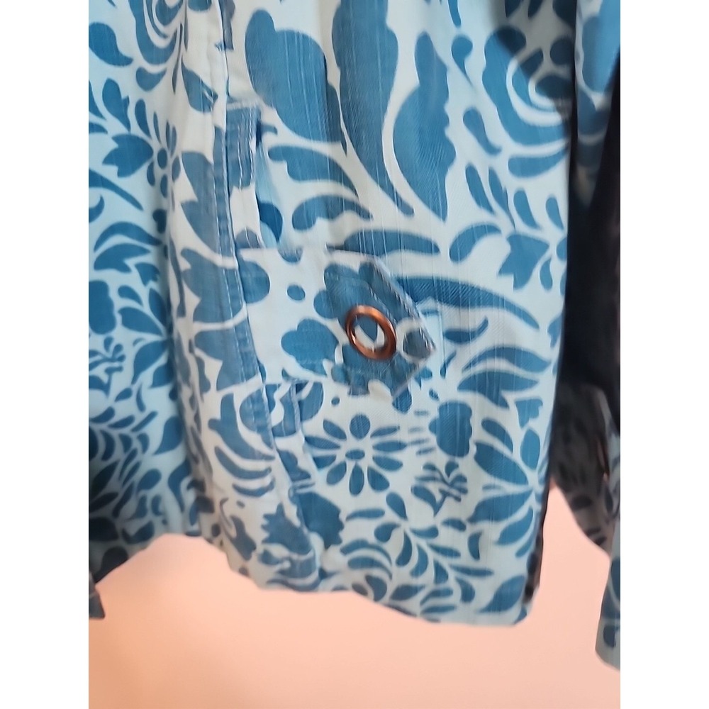 Coldwater Creek Floral‎ Jacket Long Sleeve Teal Blue Full Zip Lined Womens L - Picture 5 of 16